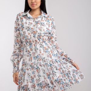 Wholesale White dress with floral print and long sleeve