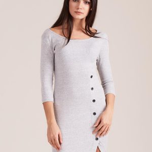 Wholesale Light grey ribbed dress with slit