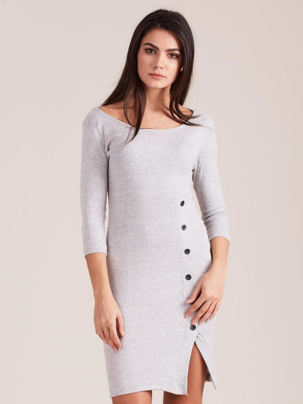 Wholesale Light grey ribbed dress with slit