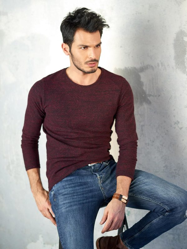 Wholesale Burgundy melange men's sweater