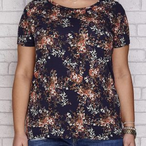 Wholesale Navy blue T-shirt floral motif PLUS SIZE