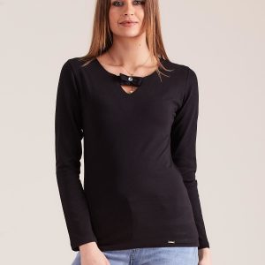 Wholesale Black fitted blouse with decorative neckline