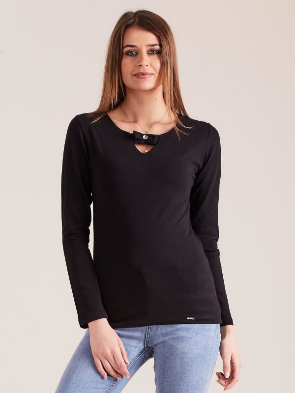 Wholesale Black fitted blouse with decorative neckline