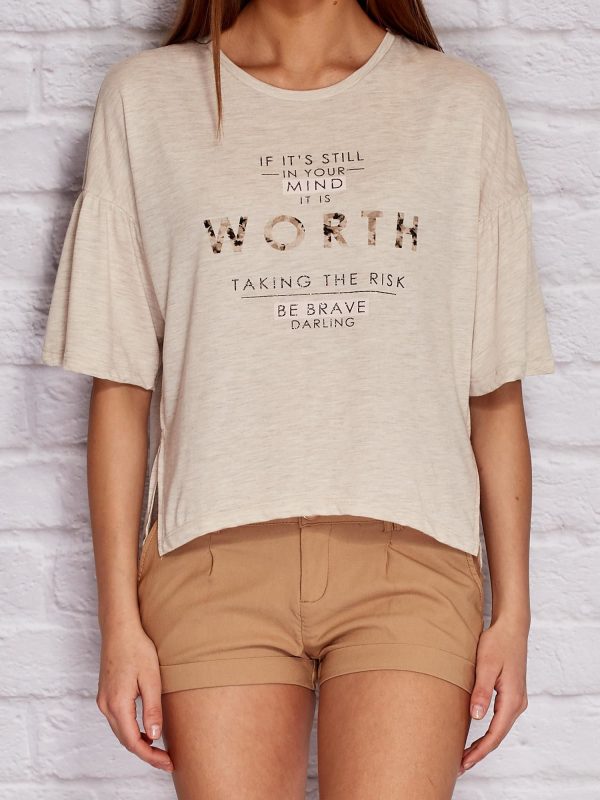 Wholesale Beige blouse with text print