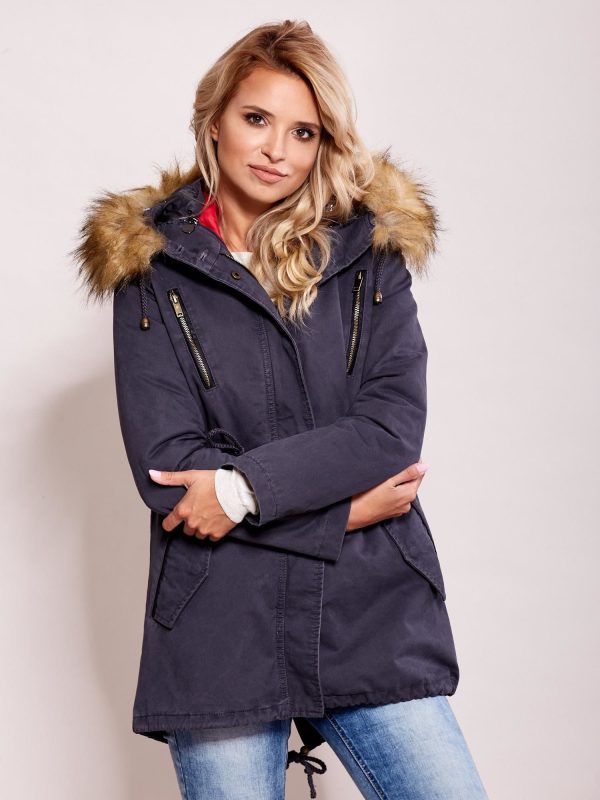 Wholesale Dark blue parka with detachable quilted jacket