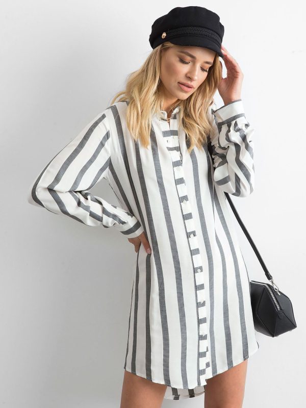 Wholesale White and grey striped dress