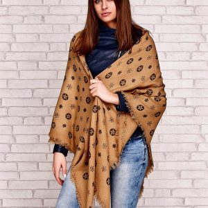 Wholesale Scarf with stars and flowers print dark beige