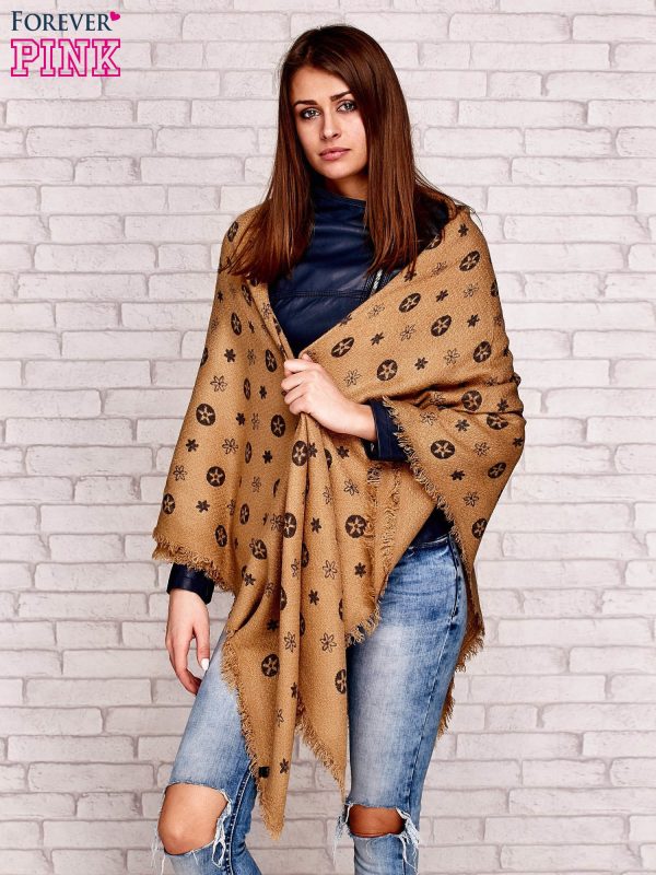 Wholesale Scarf with stars and flowers print dark beige