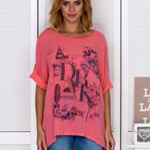 Wholesale Oversize blouse with print and coral rhinestones