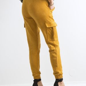 Wholesale Mustard corduroy pants with cargo pockets