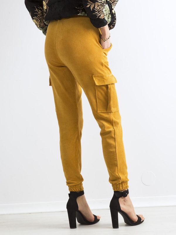 Wholesale Mustard corduroy pants with cargo pockets