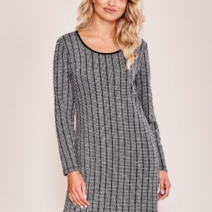 Wholesale Gray women's dress with vertical stripes