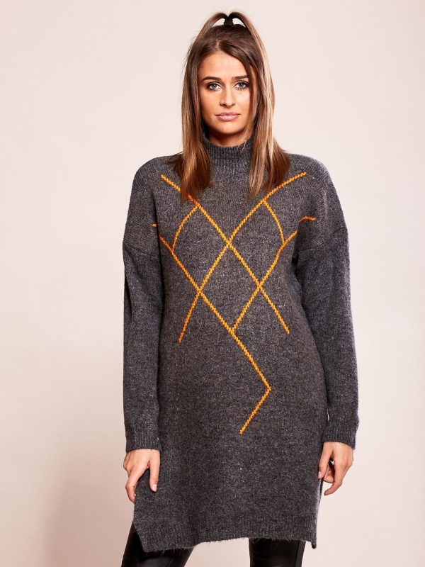 Wholesale Long Grey Patterned Sweater