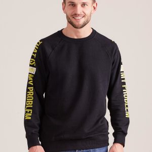 Wholesale Black sweatshirt for men with inscription on the sleeves