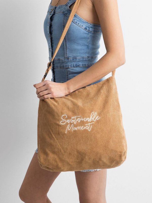 Wholesale Brown corduroy bag with lettering