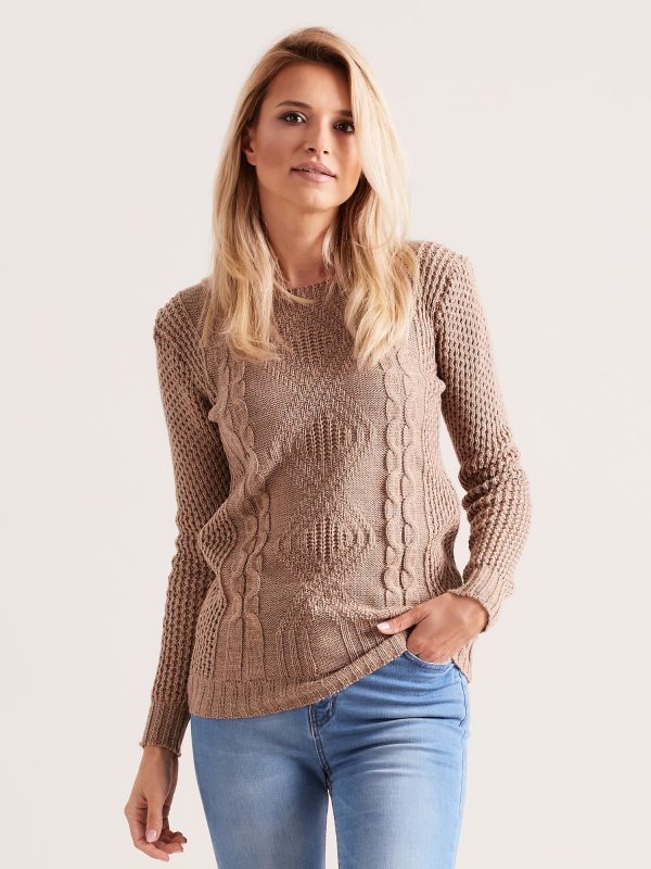 Wholesale Beige knitted sweater with braids