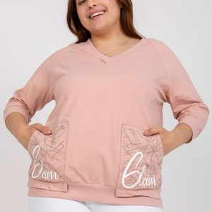 Wholesale Dirty pink plus size blouse with appliqué and inscriptions