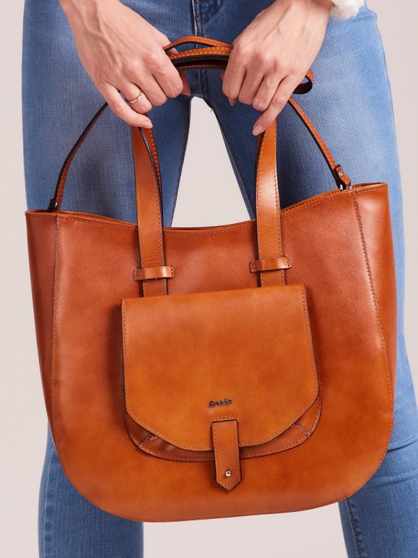 Wholesale Camel leather bag with detachable strap