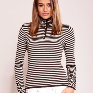 Wholesale Brown striped turtleneck blouse