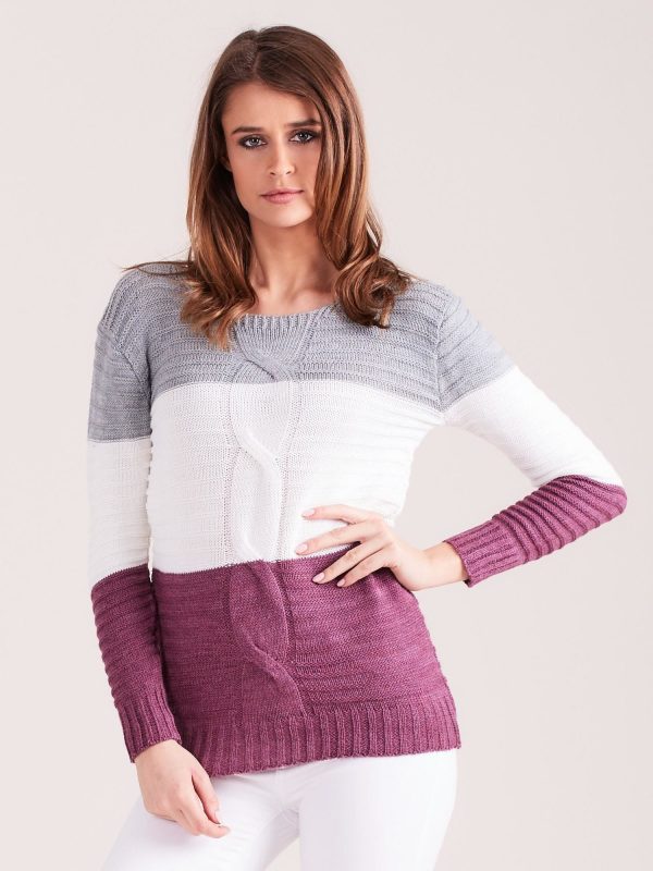 Wholesale Gray-purple sweater with wide stripes