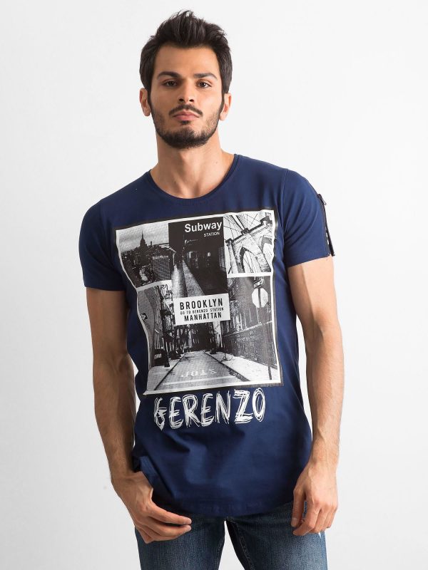 Wholesale Navy blue T-shirt for men with print