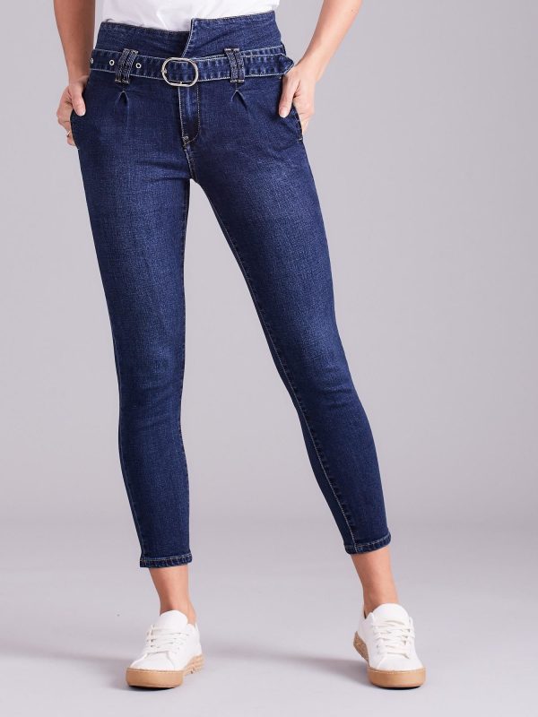 Wholesale Blue high waist jeans with binding