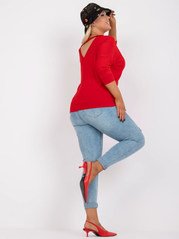 Wholesale Red plus size blouse with neckline on the back Gloria