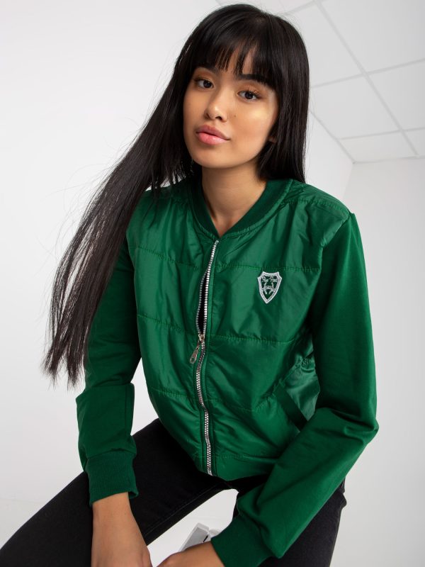 Wholesale Dark green quilted bomber sweatshirt with zipper RUE PARIS