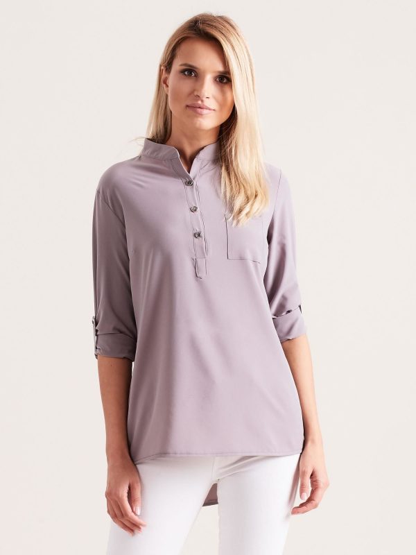 Wholesale Grey blouse with stand-up collar