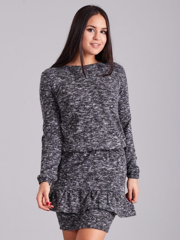 Wholesale Dark gray women's dress with flounce