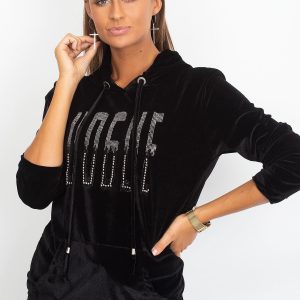 Wholesale Velour hoodie with black applique