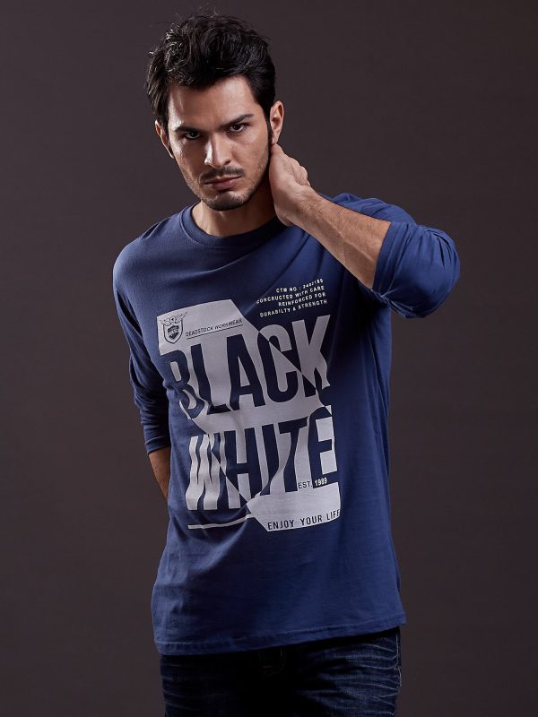 Wholesale Men's blouse with inscription print blue