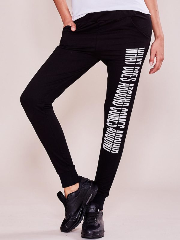 Wholesale Black sweatpants with lettering on the leg