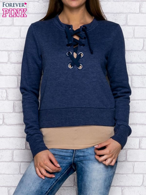 Wholesale Dark blue lace up sweatshirt