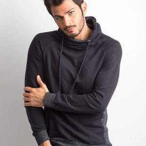 Wholesale Dark navy blue hoodie for men with chimney collar