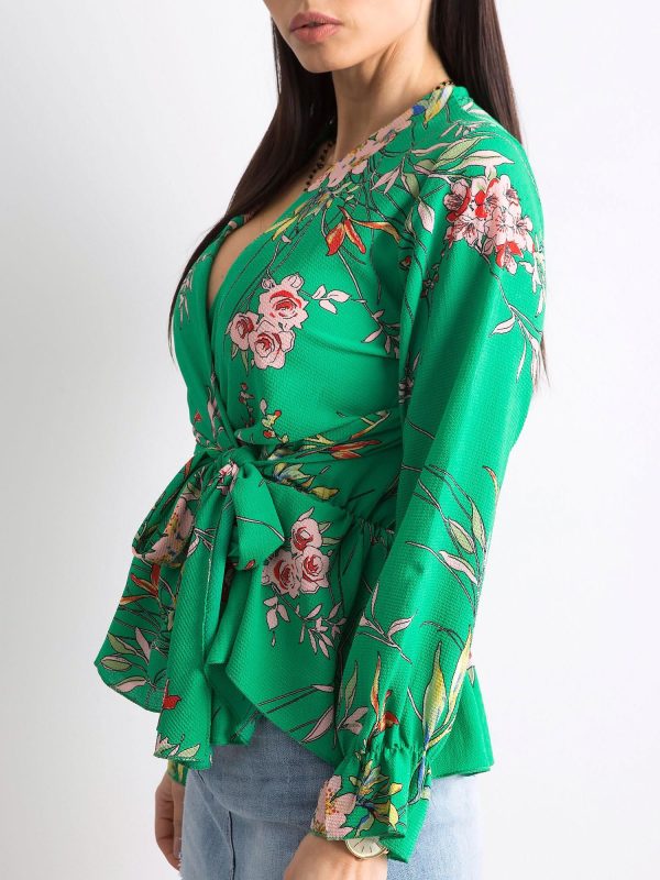 Wholesale Green floral blouse with flounce