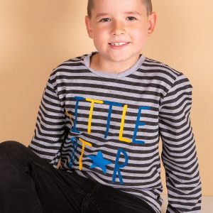 Wholesale Black and grey striped children's blouse with inscription