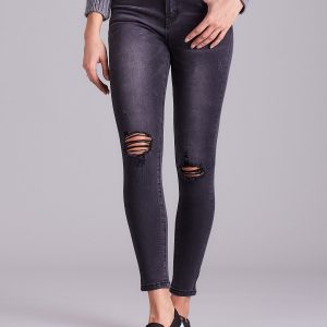 Wholesale Dark grey jeans with abrasions