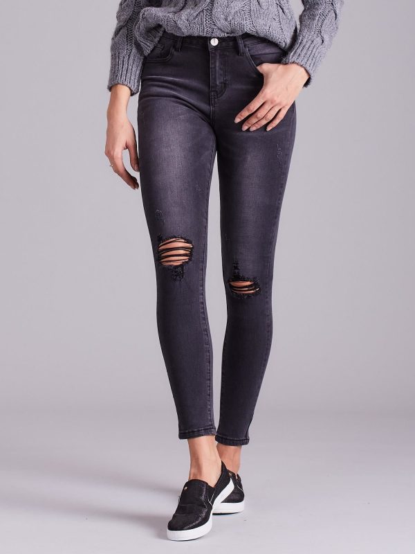 Wholesale Dark grey jeans with abrasions