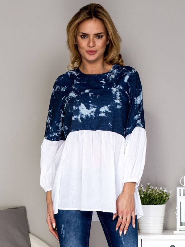 Wholesale Navy blue tunic with wide sleeves