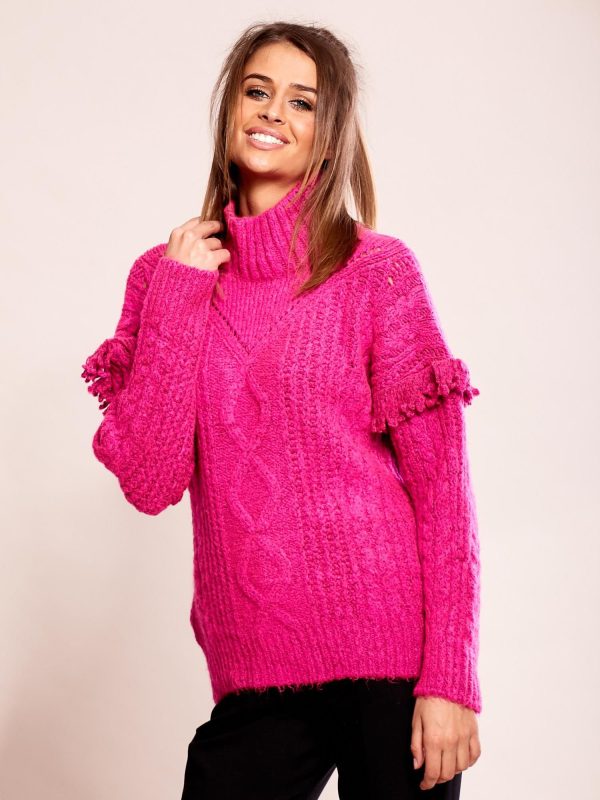 Wholesale Dark pink sweater with fringe