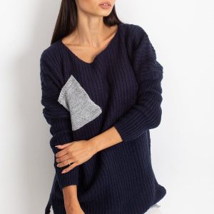 Wholesale Sweater with silver pocket navy blue