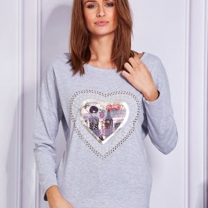 Wholesale Blouse light grey with decorative heart