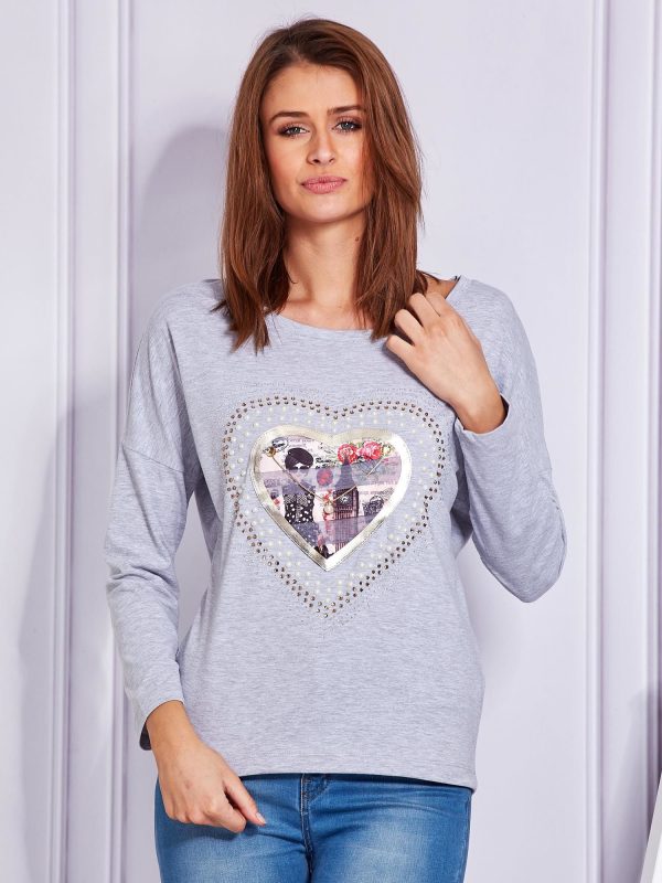 Wholesale Blouse light grey with decorative heart