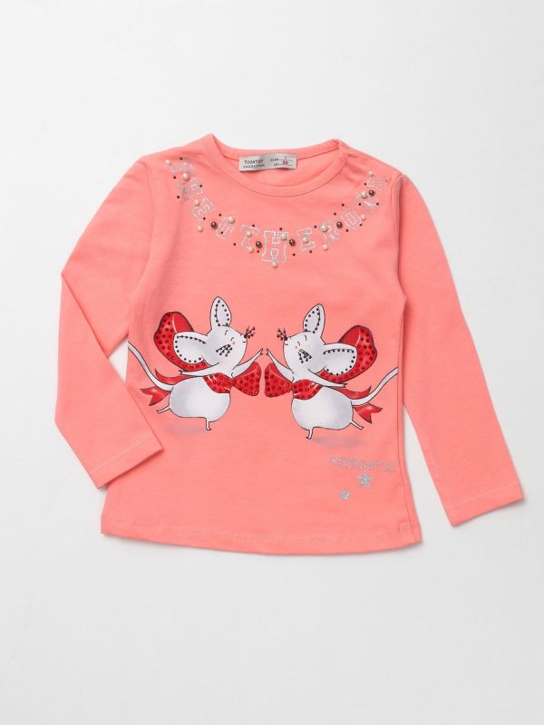 Wholesale Peach blouse for girl with applique