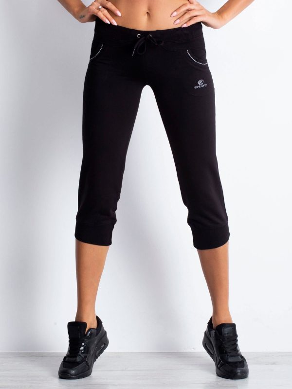 Wholesale Black capri pants with rhinestones on pockets