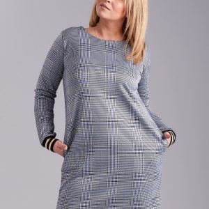 Wholesale Grey Plus Size Checkered Ladies Dress