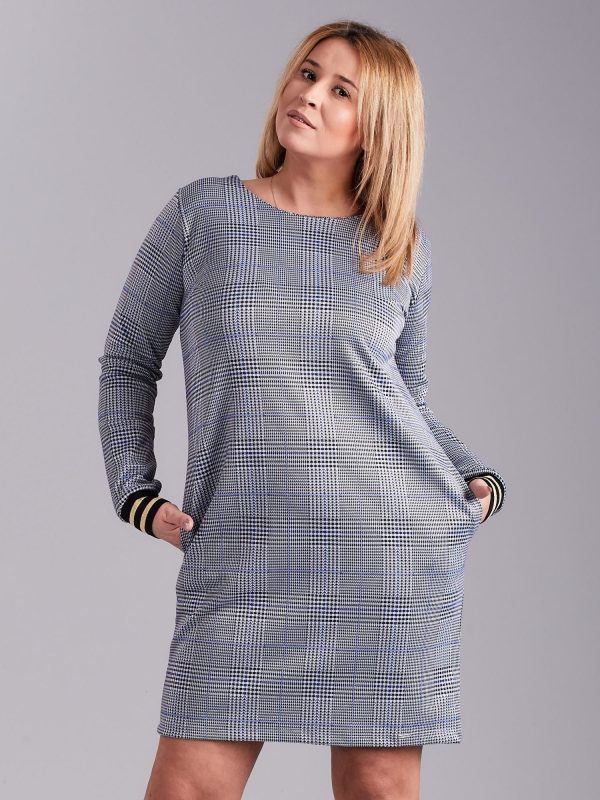 Wholesale Grey Plus Size Checkered Ladies Dress