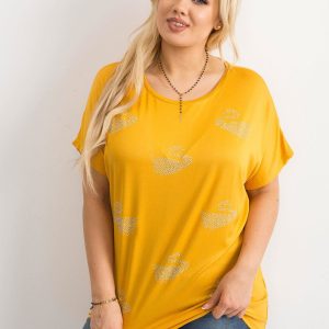 Wholesale Yellow plus size t-shirt with applique