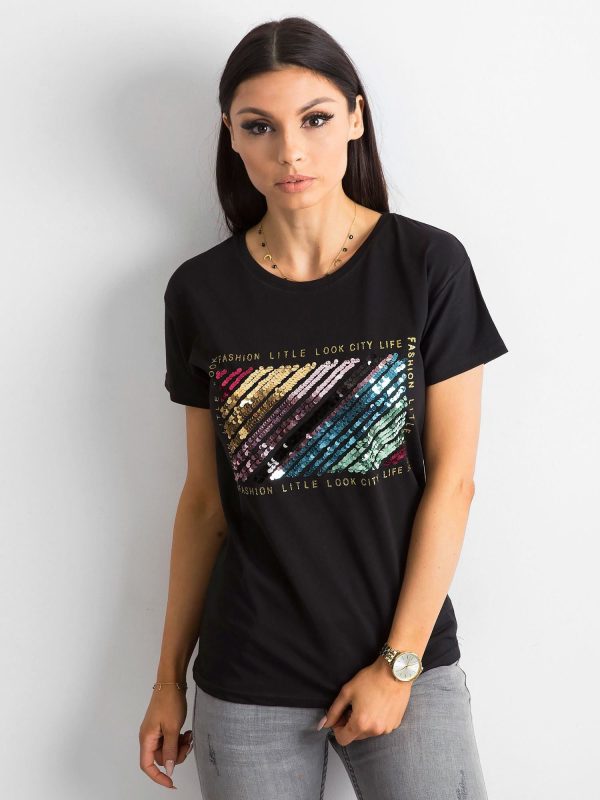 Wholesale Black Sequin T-Shirt